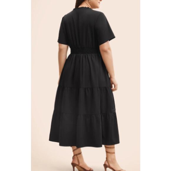 BLOOMCHIC 14-16 1X Plus Black Plain Frill Ruffle Layered Midi Dress NWT B101 - Picture 2 of 11